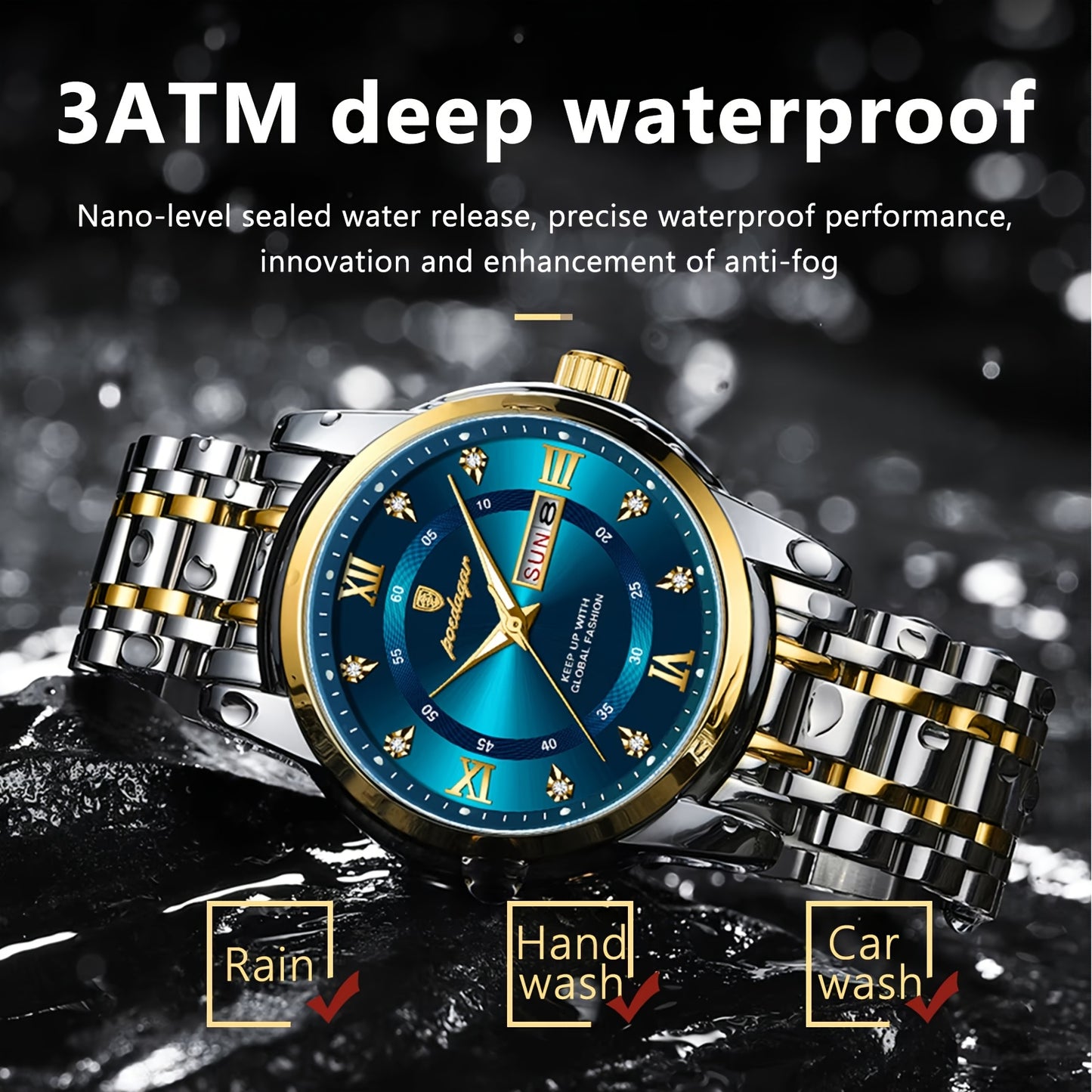 POEDAGAR Men&Women&Apos;S Calendar Week Luminous Stainless Steel Watch - Trendy Casual Quartz Wristwatch with Blue Dial, Roman Numerals, And Date Display, Ideal Gift for Sports Enthusiasts, Casual Wear Watch | Trendy Casual W