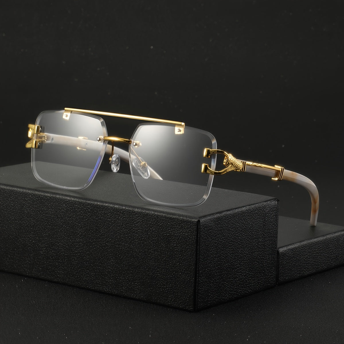 One Pair of Men's Metal Square Frameless Double Bar Vintage High-Quality Exquisite Lightweight Fashion Glasses Suitable for Daily Wear