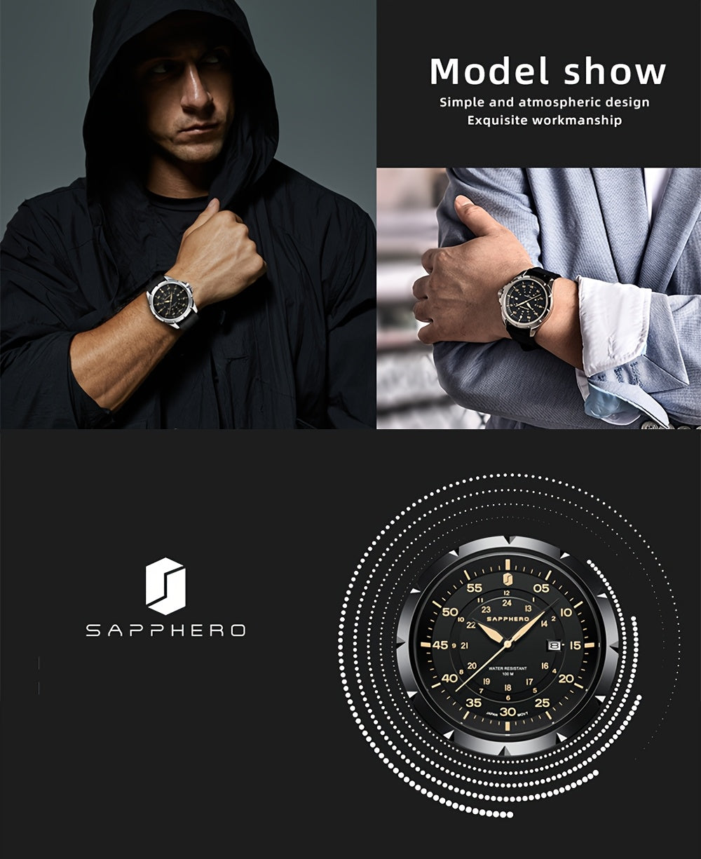 SAPPHERO Men's Luxury Watch - Stainless Steel Case & Band, 50m Waterproof, Analog Display with Date Window, Everyday & Formal Watch for Swimming, Business, Gifts - Affordable Luxury Wristwatch, Business Wristwatch, Sporty Ele