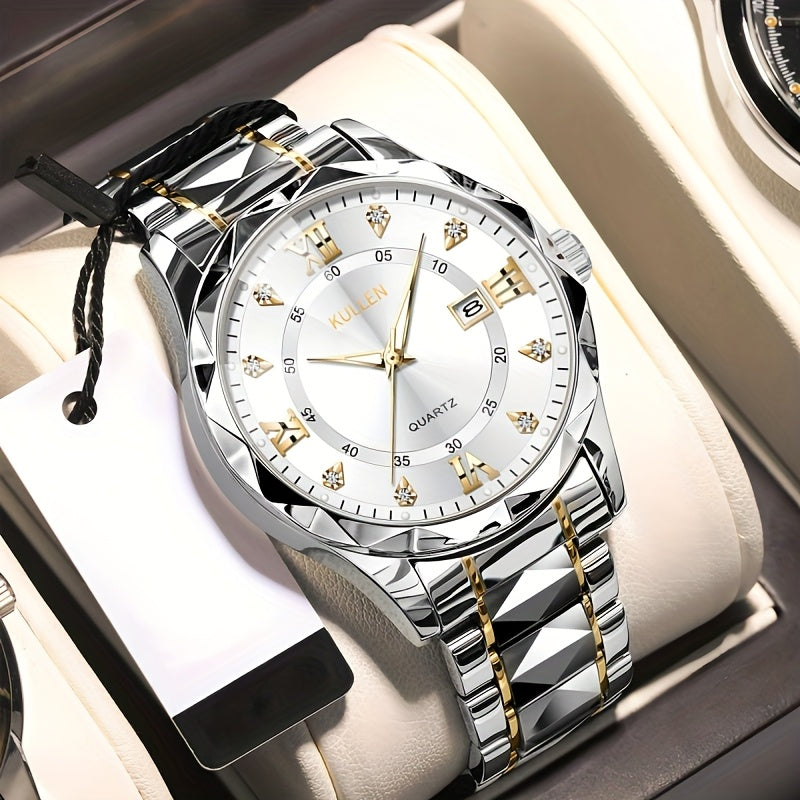 Elegant Men'S Quartz Watch with Stainless Steel Band, Alloy Case & Round Dial - Elegant Timepiece, Ideal for Business Professionals, Perfect Valentine'S Day & Thanksgiving Gift
