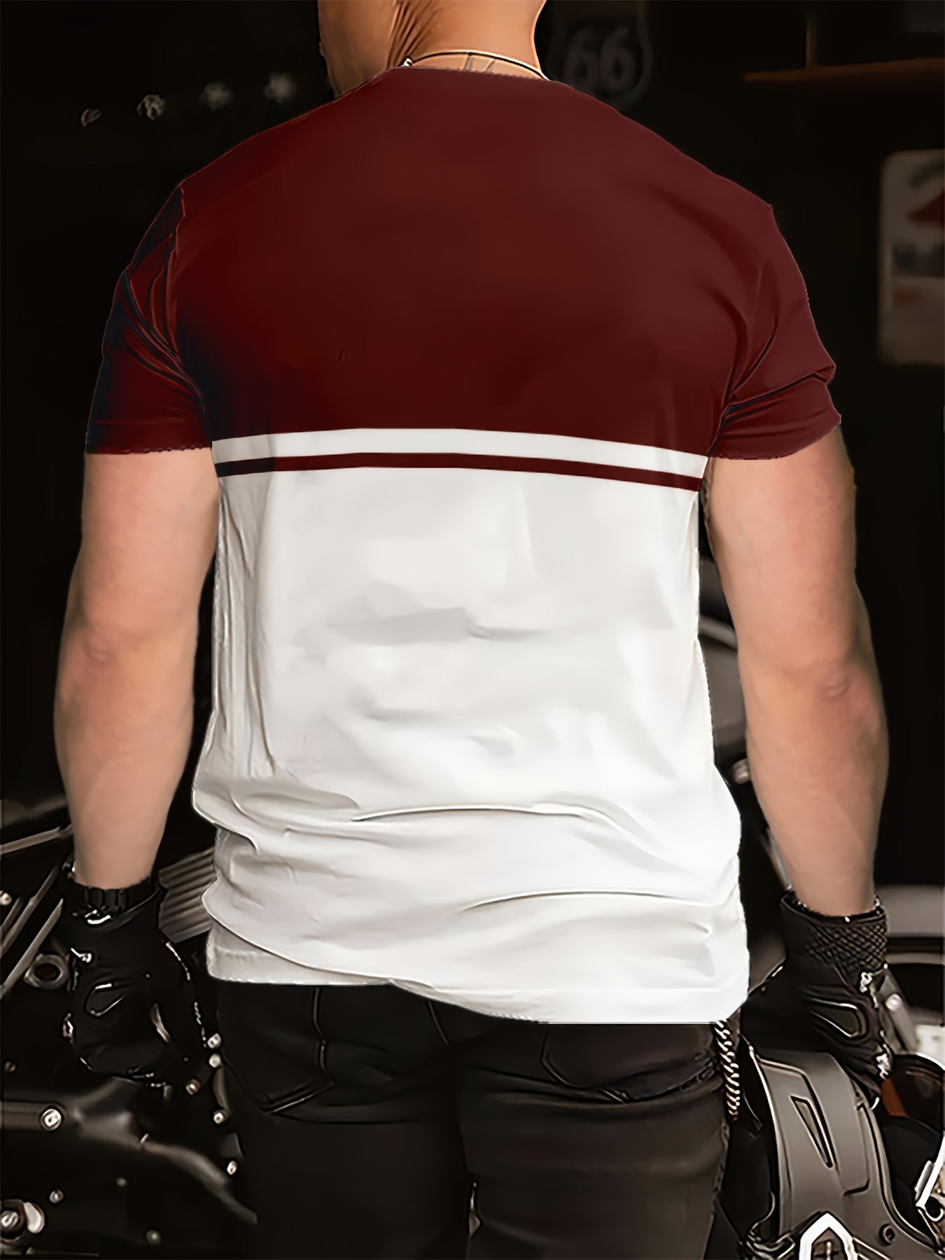Men's casual short-sleeve round-neck striped polyester knit T-shirt, breathable, 110g/m², slightly stretchy, regular fit, smooth texture, suitable for summer weekend wear