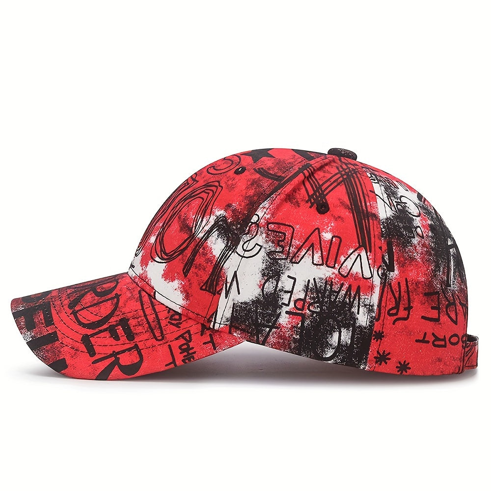 1pc Graffiti Flower Cloth Baseball Cap, Street Trendy Painted Sun Hat