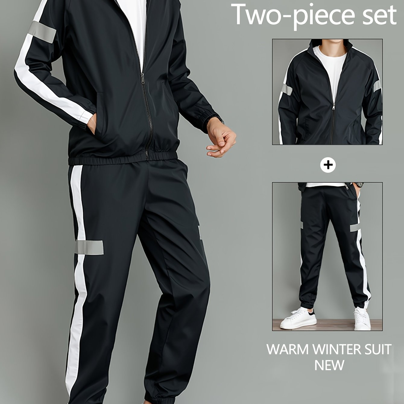 2pcs Men's Spring/Autumn Casual Long Sleeve Sportswear Set with Stand Collar