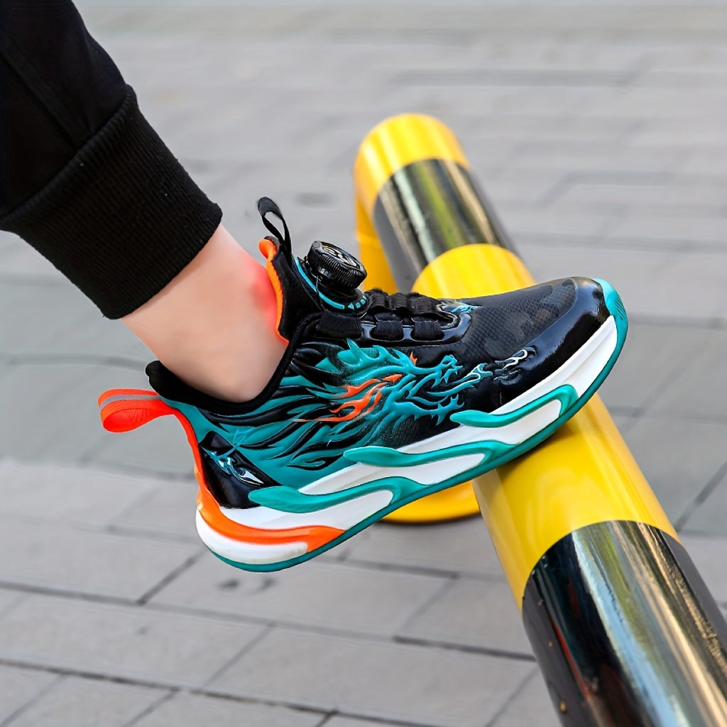 Boys' Fashion Sneakers - Breathable, Non-Slip Running Shoes with Rotating Buckle Closure for Youngsters & Teens