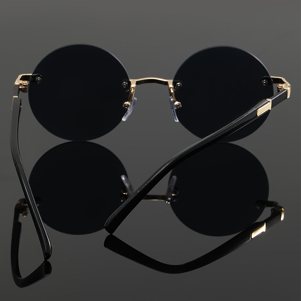 Unisex Round Frameless Glasses with Blue-Tinted Polycarbonate Lenses & Golden Accents - Lightweight Durable PC Frame for Casual, Party, Daily Wear - Perfect Graduation, Back-to-School, Christmas Gift