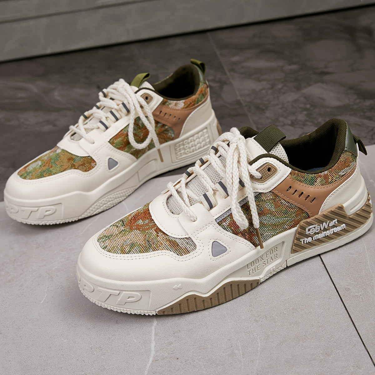 Men's Trendy All-Season Sneakers - Breathable, Non-Slip Casual & Sport Shoes with Thick Platform Sole, Lace-Up Design, Fashion Sneakers