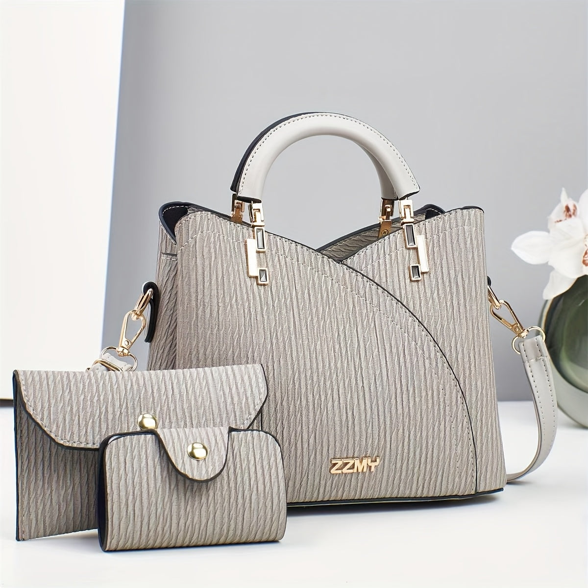 3pcs Set Striped Fashion Handbags, Multifunctional Large Capacity Crossbody Bag with Stylish Design, New Fashionable Women's Small Square Shoulder Bags Versatile Casual Multi-Layer Large Capacity Single-Shoulder or Crossbody