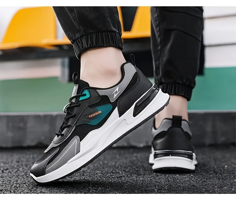Men'S Breathable Running Sneakers with Gradient Design - Low-Top Lace-Up Casual Shoes, Durable PVC Sole, EVA Insole, Fashionable Black & White Patterns, Ideal for All Seasons Outdoor Activities