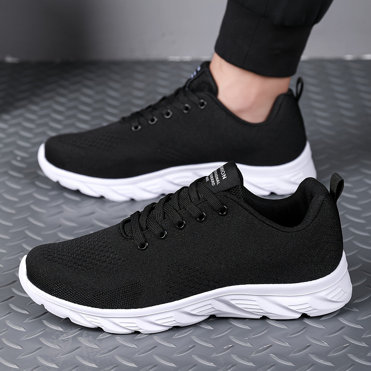 Men's Knitted Breathable Running Shoes, Lightweight Non-Slip Soft Sole, Comfortable for Outdoor Walking, Jogging, Fitness, Daily Activities, EVA Sole, Fabric Upper, Low-Top, Lace-Up Closure, Striped Pattern, All-Season Fashio
