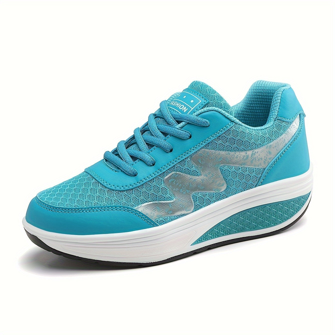 Women's Light Blue Breathable Mesh Sneakers - Air-Cushioned, Thick-Soled Sneakers with Sport Control & Lace-Up Design for All Seasons