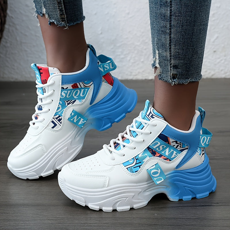 Women's Letter Design Chunky Sneakers, Fashion Lace Up Outdoor Shoes, Comfortable Low Top Sport Shoes