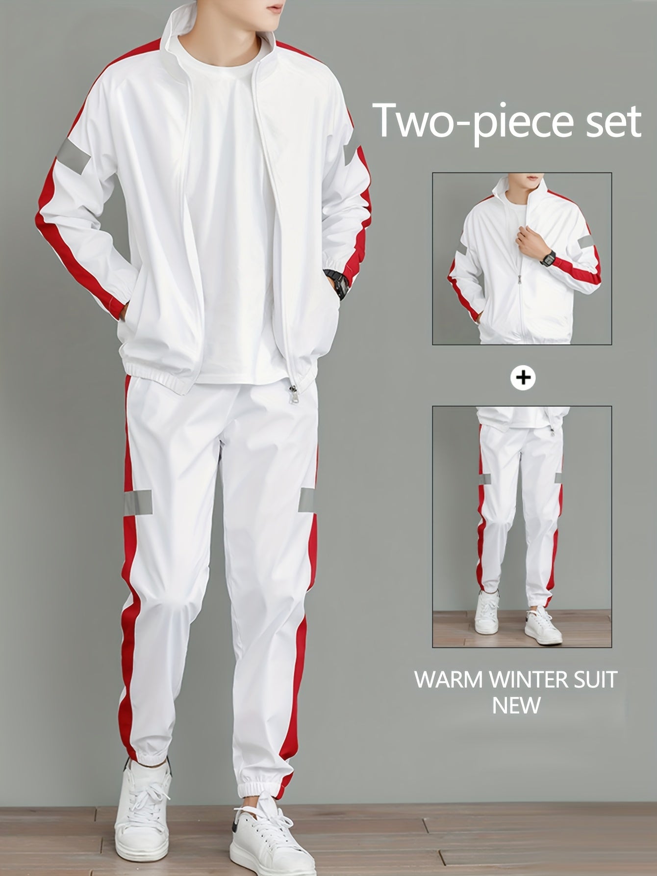2pcs Men's Spring/Autumn Casual Long Sleeve Sportswear Set with Stand Collar