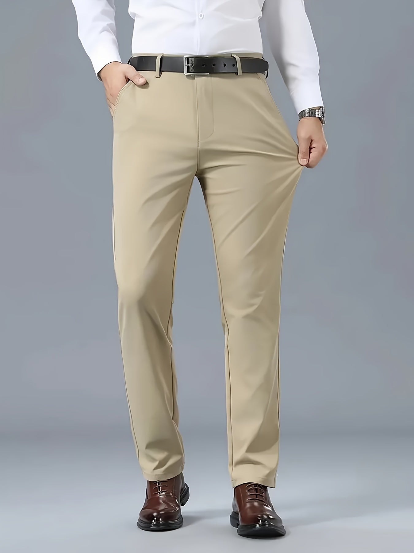 Men'S Classic Black Dress Pants - Stretchy Polyester, All-Season Comfort Fit, Regular Length, Solid Color, Allseason Pants | Stylish Dress Pants | Comfortable Fit Pants
