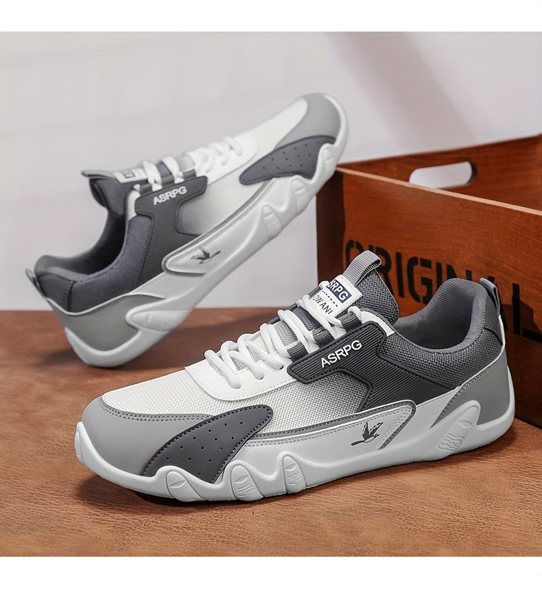 Men's Breathable Low-Top Casual Sneakers - Sporty Lace-Up Walking Shoes with Navy/White/Golden Accents, All-Season Outdoor & Everyday Comfort, Durable Fabric Upper & PVC Sole, Comfortable Footwear, Sleek Shoe Design, Lightwei