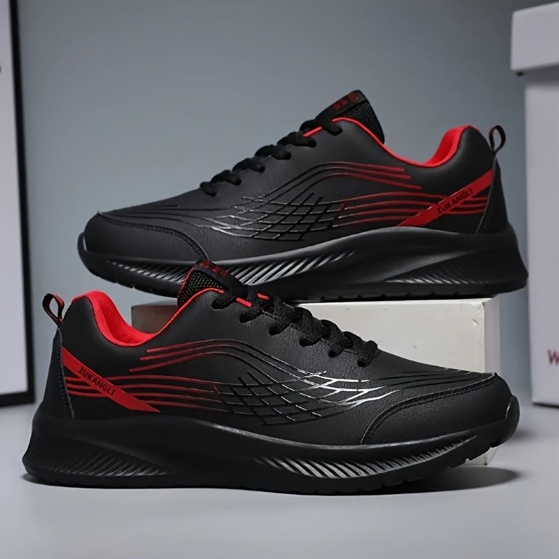 Men's Breathable Lightweight Running Shoes with Air Cushion Technology - Black Low-Top Sneakers for Walking, Jogging, Training & Casual Wear, PU Upper & MD Sole, All-Season Comfort, Sleek Sporty Design, Cushioned Support