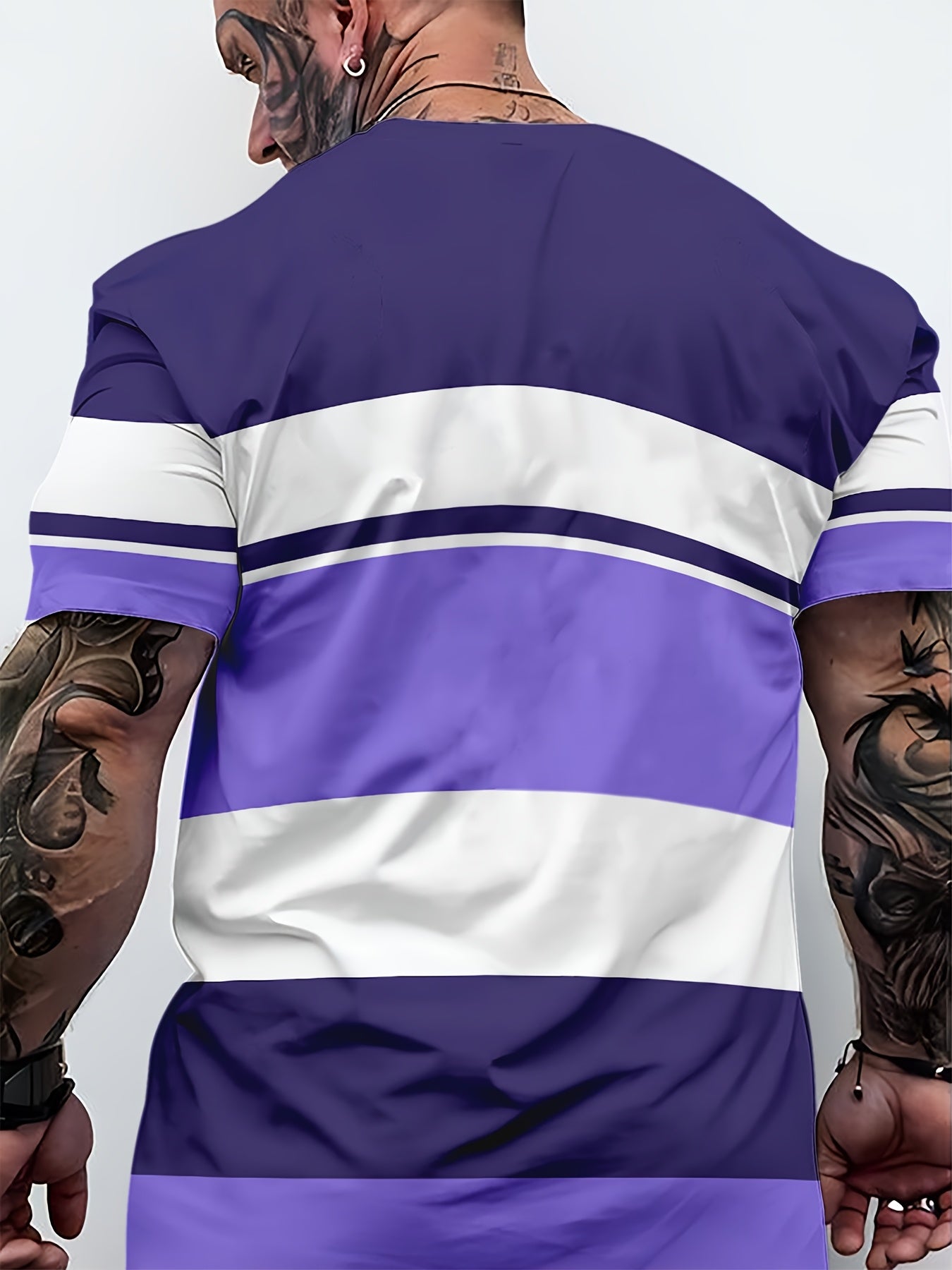 Men's 3D Digital Print Short Sleeve T-Shirt - Bold Striped Color Block Design, Breathable Round Neck, Lightweight All-Season Casual Tee, Machine Washable, Everyday Outfit, Modern Fashion, Durable Tee, Printed Shirt, Streetwea
