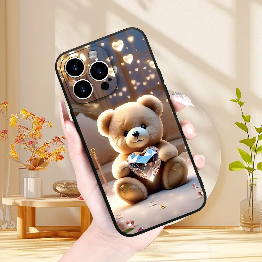 Creative Crystal Heart Bear Pattern Phone Case, Thick Full-Body Protection, Shockproof And Drop-Resistant TPU Soft Protective Cover, Suitable As a Gift for Birthdays Or Holidays for Both Men And Women, Compatible with Iphone