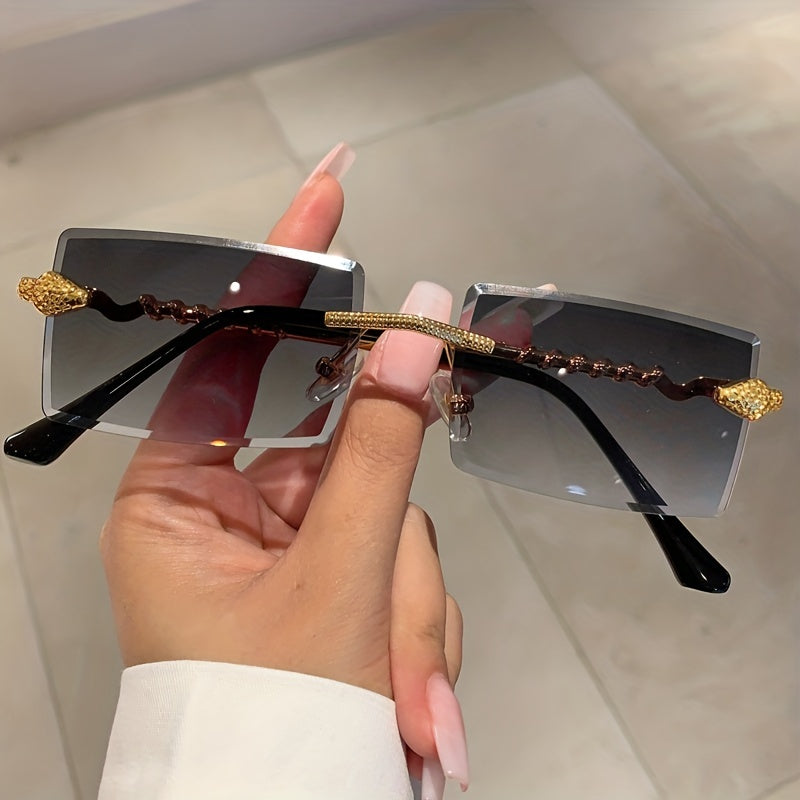 1 pair of ladies metal rectangular rimless snake pattern decoration glasses legs high quality leisure European and American hot style glasses, suitable for street shooting parties and parties to wear