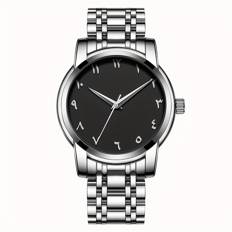 Men's Casual Arabic Numerals Quartz Watch - Scratch-Resistant HD Dial, IPX7 Waterproof, Stainless Steel Strap, Black & Golden Accents - Perfect Gift for Birthdays, Holidays & Family Reunions, Reliable Timepiece, Contemporary