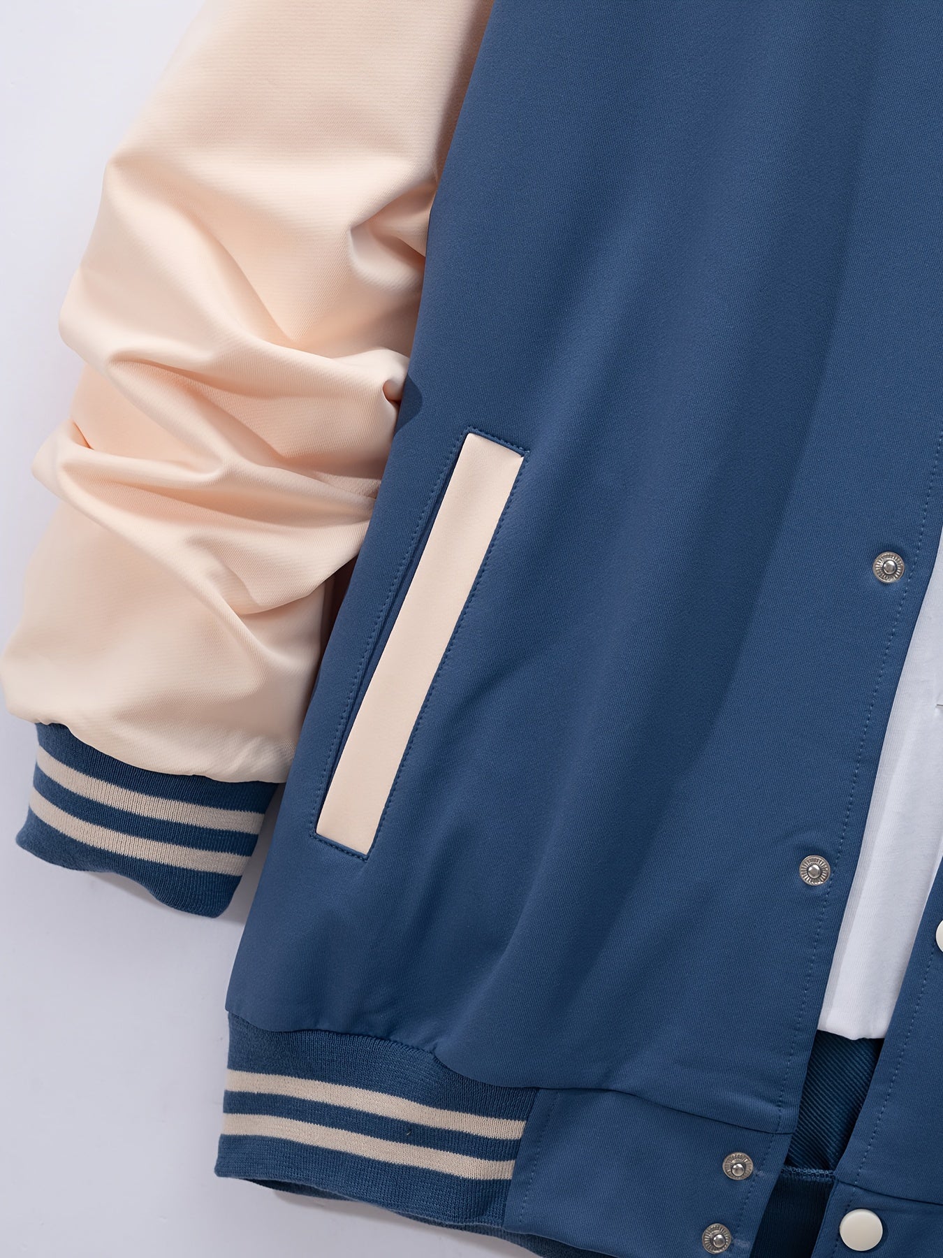 Men's Casual Baseball Jacket & Pants Set - Color Block, Polyester, Button-Up with Belt Detail for Spring/Fall