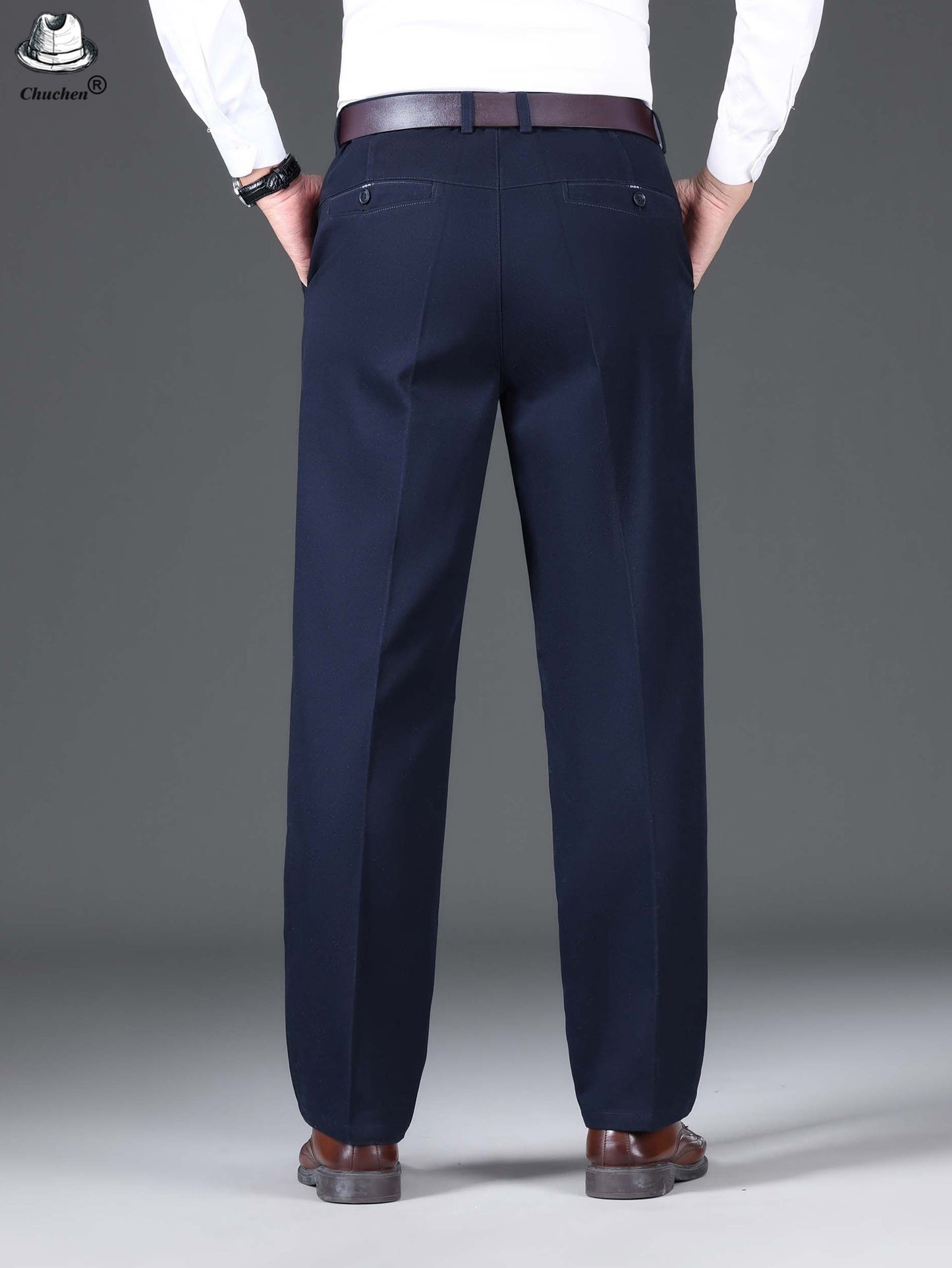 1pc Classic Fit Men'S Dress Pants - 100% Cotton, Solid Color, Non-Stretch, Regular Length, for Autumn/Winter - Business Casual Style