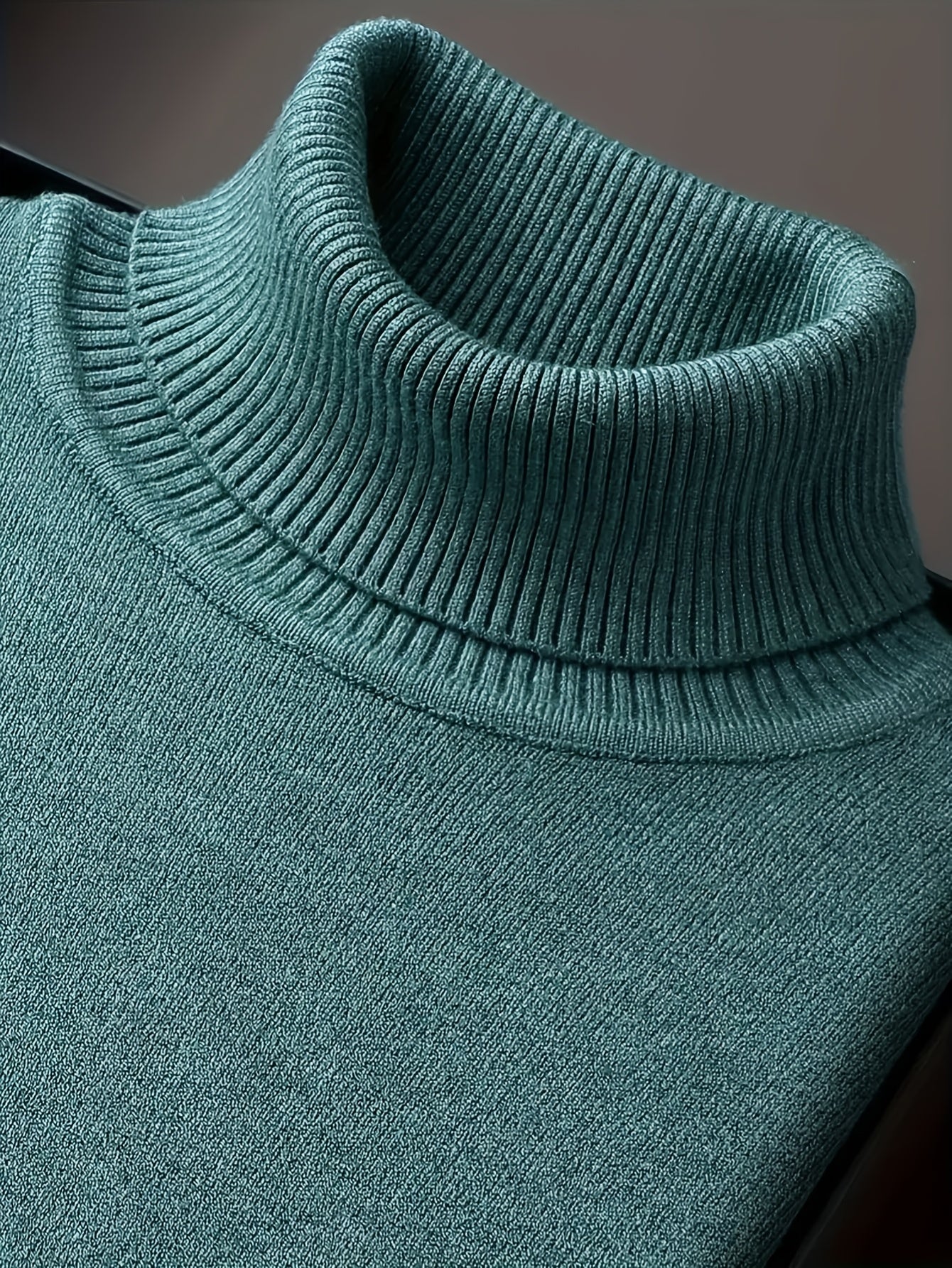 Men's Sleek Light Blue Turtleneck Sweater - Casual Knit Pullover with Ribbed Cuffs, Long Sleeves for Fall/Winter, Soft Viscose Blend