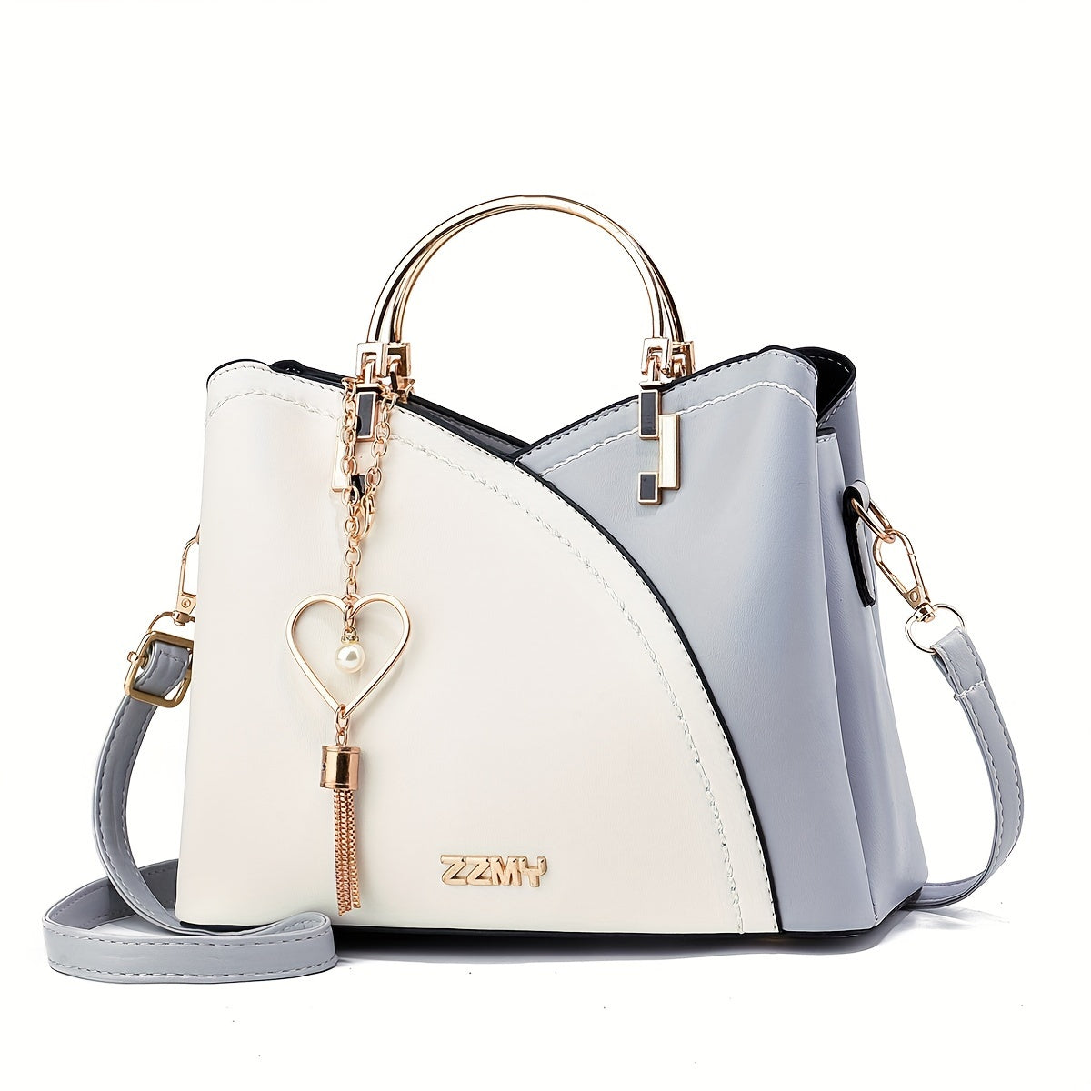 Elegant Light Blue & Pink Handbag with Golden-Tone Hardware, Heart Pendant Charm, And Detachable Shoulder Strap - Perfect Gift for Mom Or Family, Stylish Women'S Clutch Bag, Cute Purse
