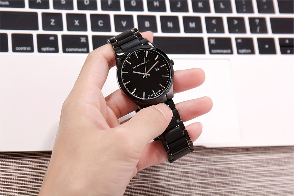 Fashion Casual Watch, Classic Simple Black Calendar Quartz Movement Stainless Steel Strap, Suitable For Daily Outdoor Leisure Business Men's Watch
