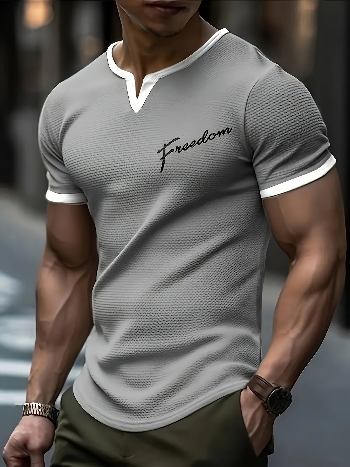 Pearson OBM Casual Stylish Waffle Outdoor Print T-Shirt, Men'S Short-Sleeve Y-Neck T-Shirt.