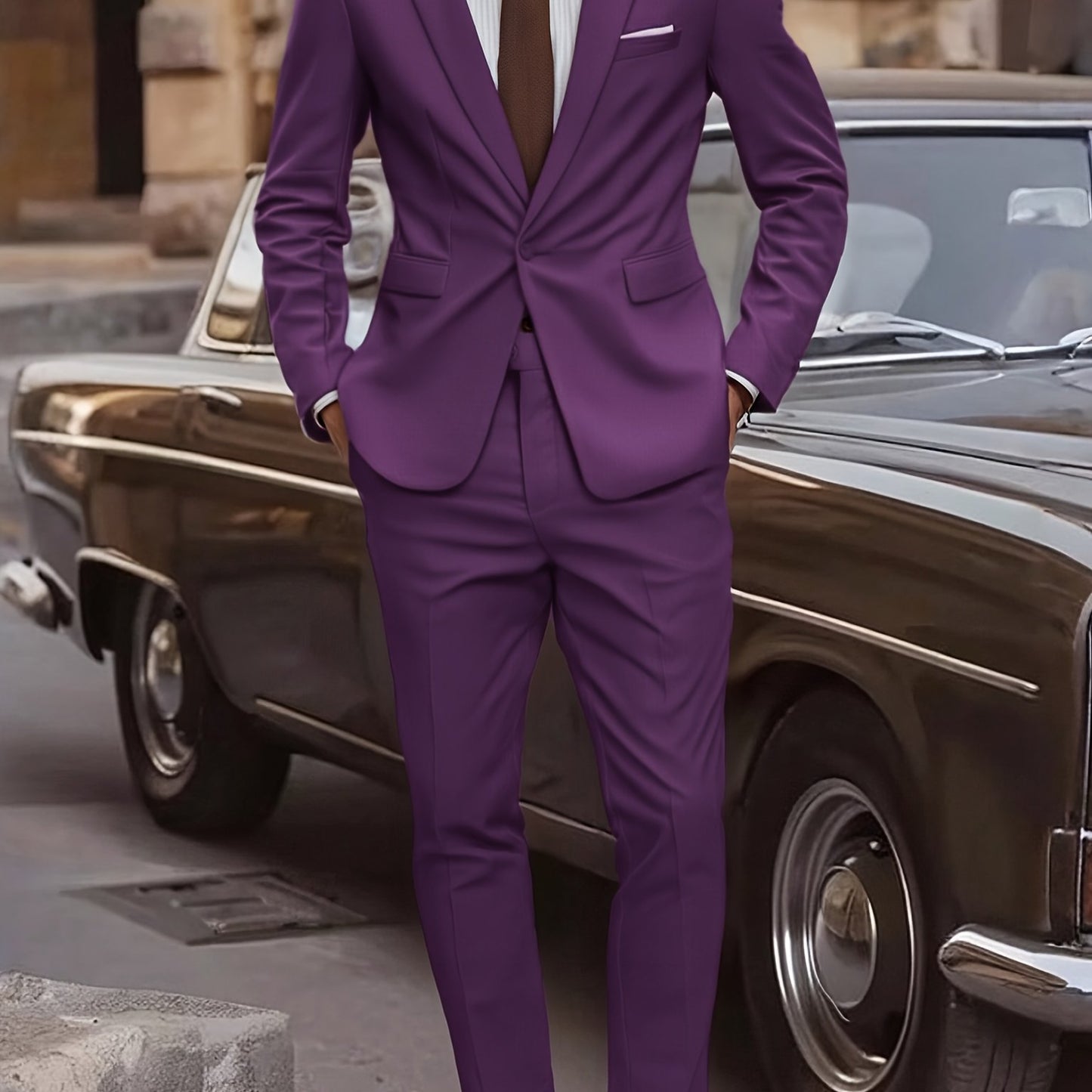 2pcs Men's Elegant Business Casual Suit Set - Includes Classic Lapel Blazer & Dress Pants, Polyester/Rayon Blend, with Pockets - Perfect for Weddings & Formal Occasions