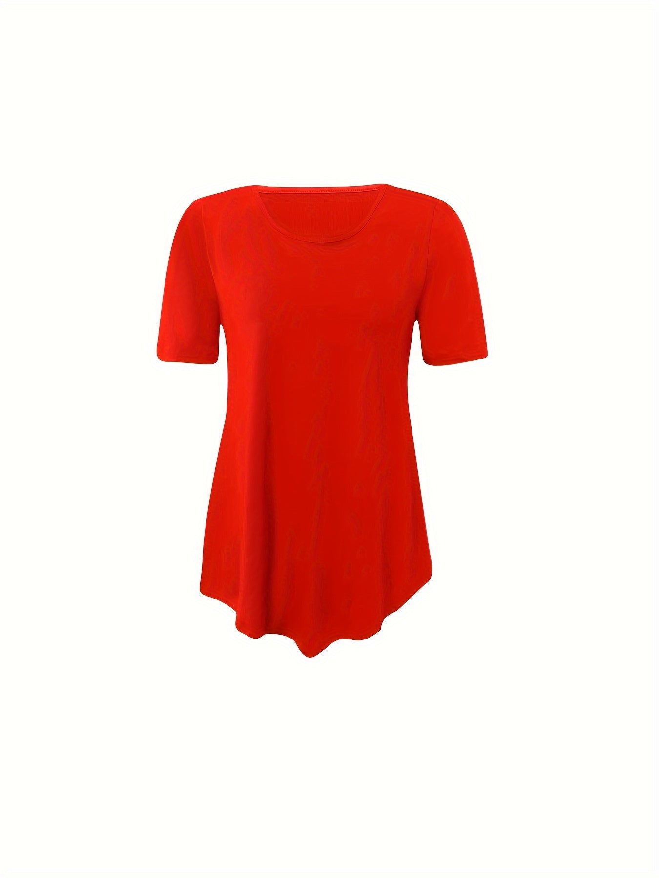 Asymmetrical Hem Crew Neck T-shirt, Short Sleeve Casual Top For Summer & Spring, Women's Clothing