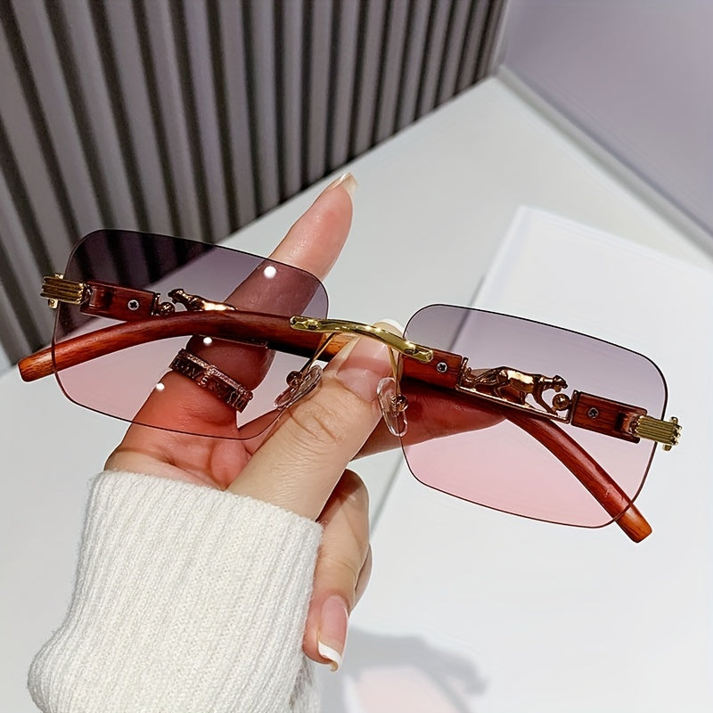 Cheetah Leopard fashion glasses For Women Men Rectangle Rimless Wood Grain Temple Sun Shades For Beach Party Travel