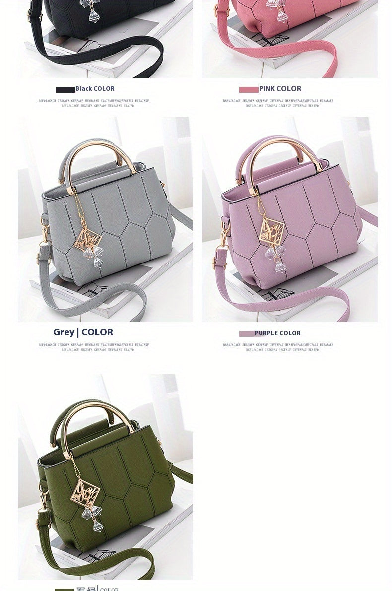 2025 New Women's Geometric Hexagon Pattern Crossbody Bag with Adjustable Strap & Golden-Tone Hardware - Zipper Closure, Polyester Lining, Multiple Colors (Khaki/Dark Gray/White/Pink/Red/Black) - Versatile for Casual & Formal