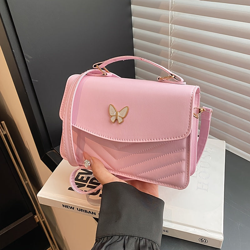 Elegant Women's Crossbody Bag with Butterfly Embellishment - Quilted Black Synthetic Leather Handbag, Magnetic Closure & Adjustable Strap, Compact Everyday Shoulder Bag for Women, Crossbody Purse, Sophisticated Accessory