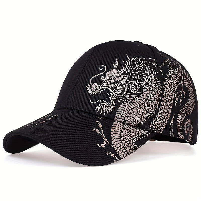 1pc Unisex Sunshade Breathable Adjustable Baseball Cap With Dragon Print For Outdoor Sport, Ideal choice for Gifts