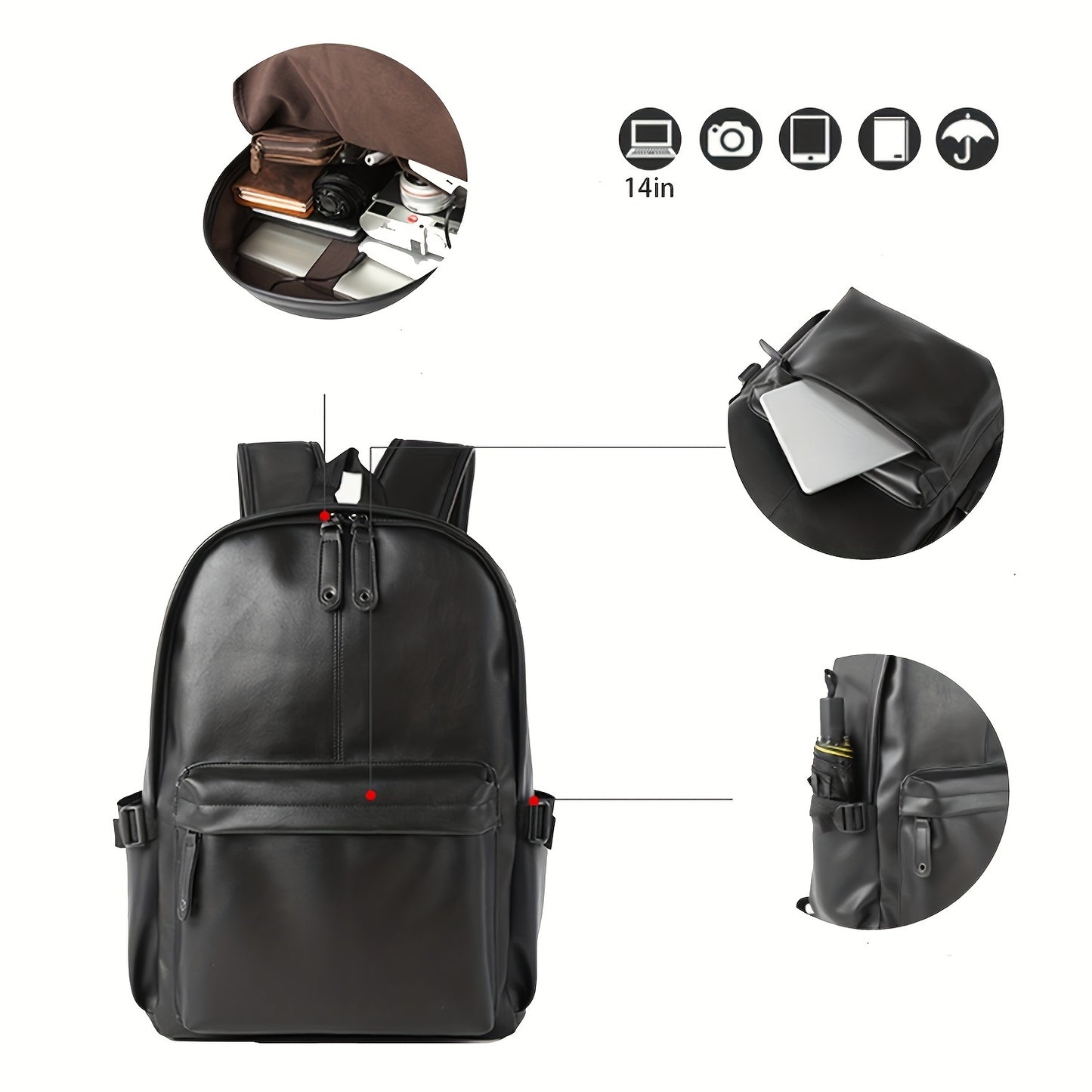 PU Men's Casual Backpack, Outdoor Travel Backpack Student School Bag
