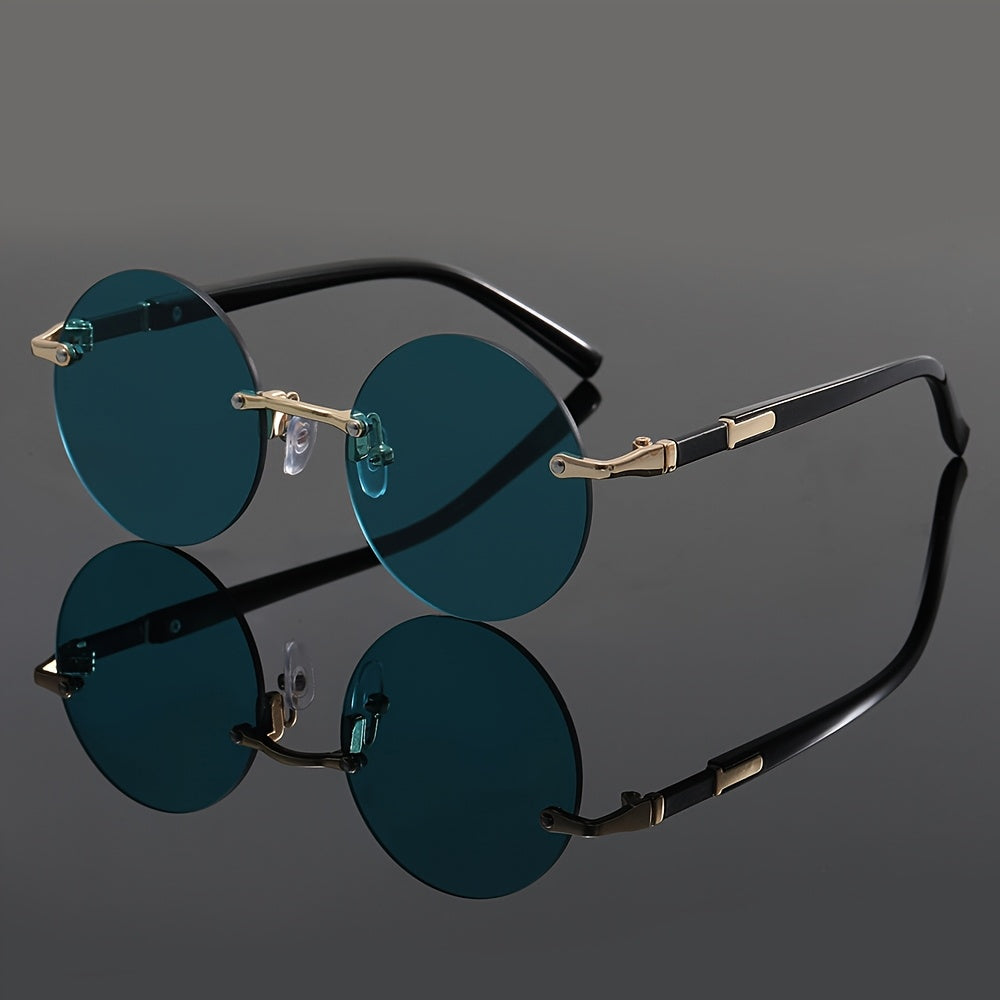 Unisex Round Frameless Glasses with Blue-Tinted Polycarbonate Lenses & Golden Accents - Lightweight Durable PC Frame for Casual, Party, Daily Wear - Perfect Graduation, Back-to-School, Christmas Gift