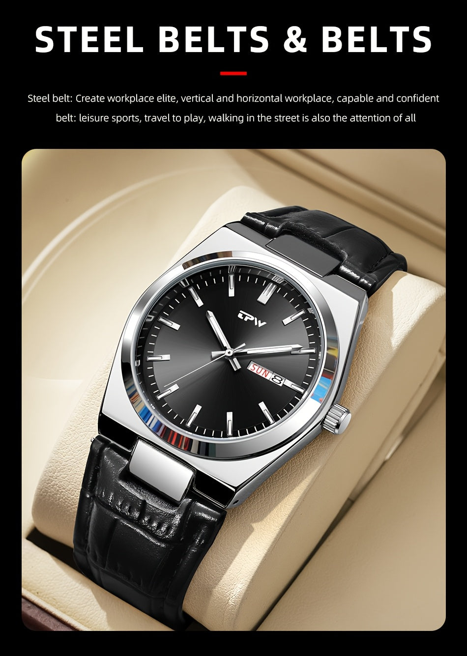 TPW Brand Men's Fashion Luminous Calendar Week Multifunctional Quartz Watch Men's Gifts