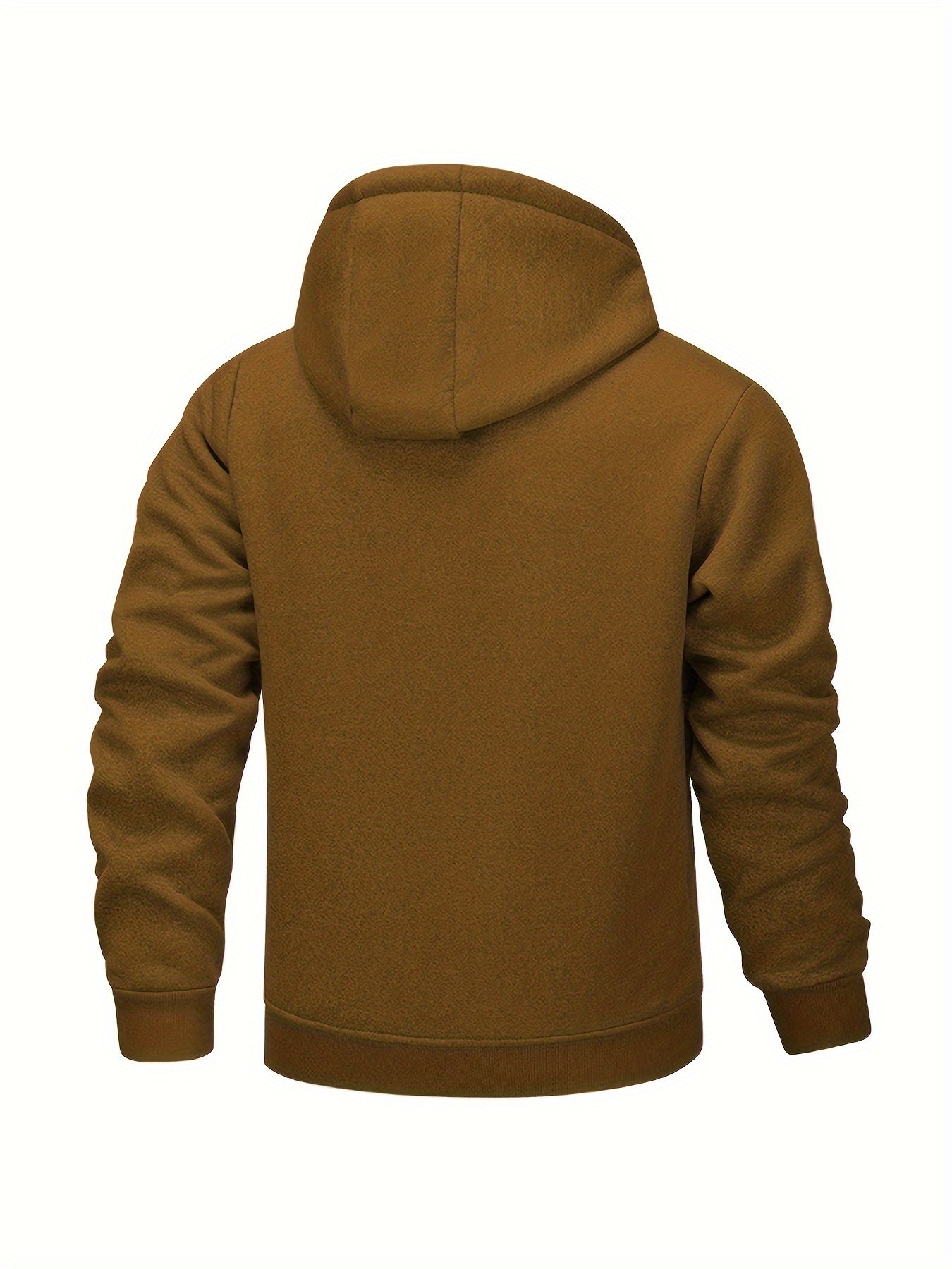 1pc Men'S Casual Style Hooded Jacket, Thick Fleece Lined, Warm Autumn/Winter Fashion, Solid Color, Polyester Knit with Pockets, Regular Fit