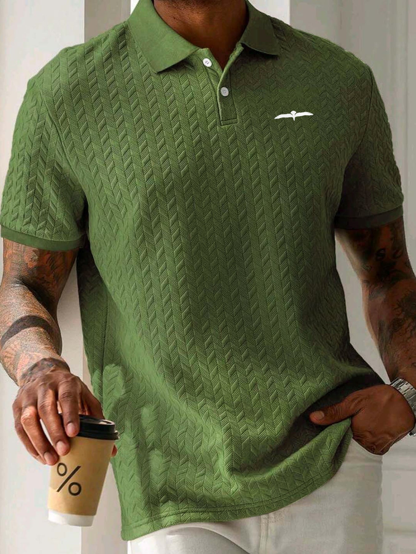 Men'S Fashion Polo Shirt with Eagle Print, Featuring a Casual Short Sleeve Design And Slight Stretch, Perfect for Summer Sports And Leisure Outings.