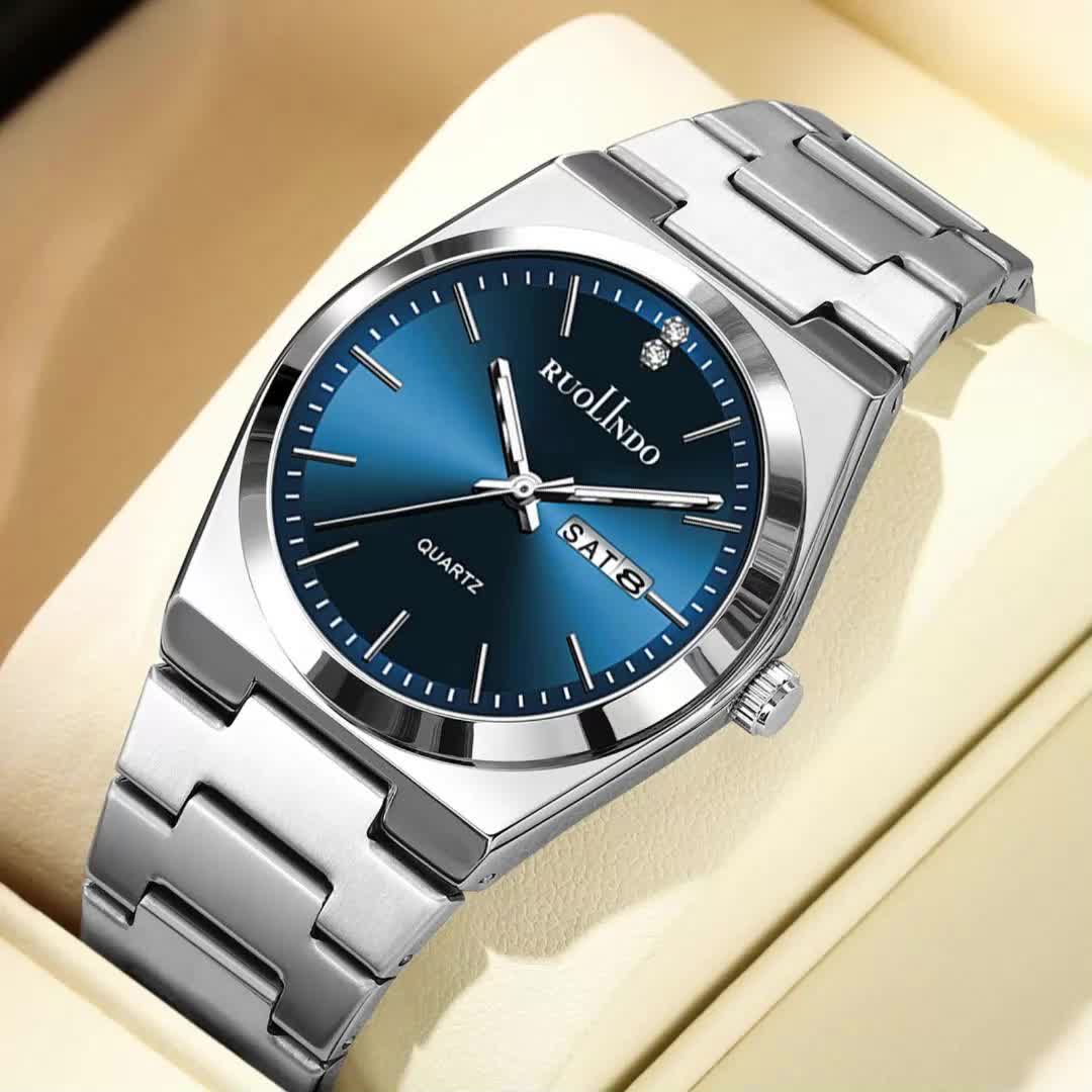 Business Casual Watch | Unisex Slim Quartz Watch | Stainless Steel Band | Date & Day Display | Durable Alloy Case | Elegant Pointer Design | Ideal for Office & Casual Wea