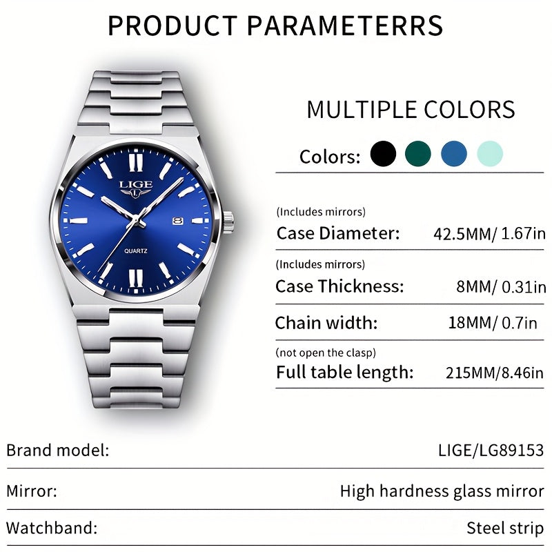 LIGE Stylish Vintage Design Women'S Quartz Timepiece Classic Date Quartz Watch for Men with Luminous Features