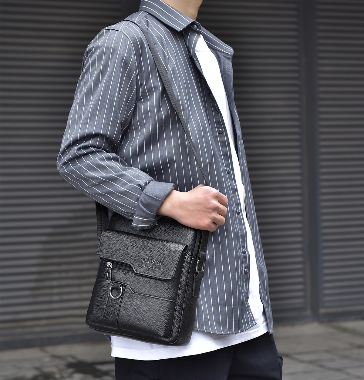 WEIXIER Men'S Set Shoulder Bag, Unisex Waist Postman Bag, Crossbody Chest Bag, Handbag, PU Fabric Multi-pocket, with Card Holder Wallet, Adjustable Detachable Shoulder Strap, Casual Commuting Bag Retro Business Texture Men'S