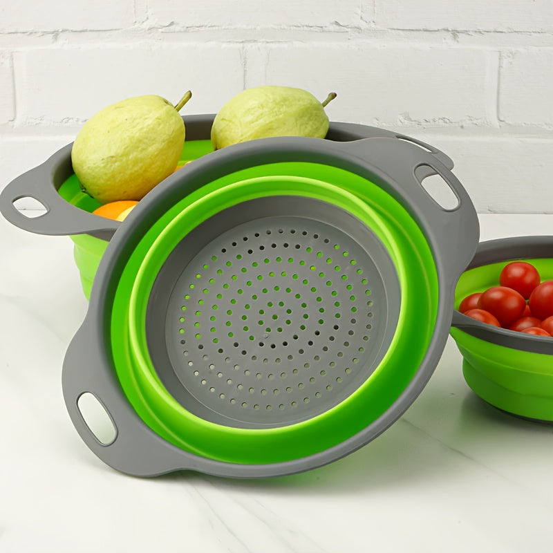1/2 Set Round Silicone Kitchen Drain Basket Set Collapsible Funnel - 1 Large, 1 Small, Very Suitable for Draining Pasta, Vegetables and Fruits