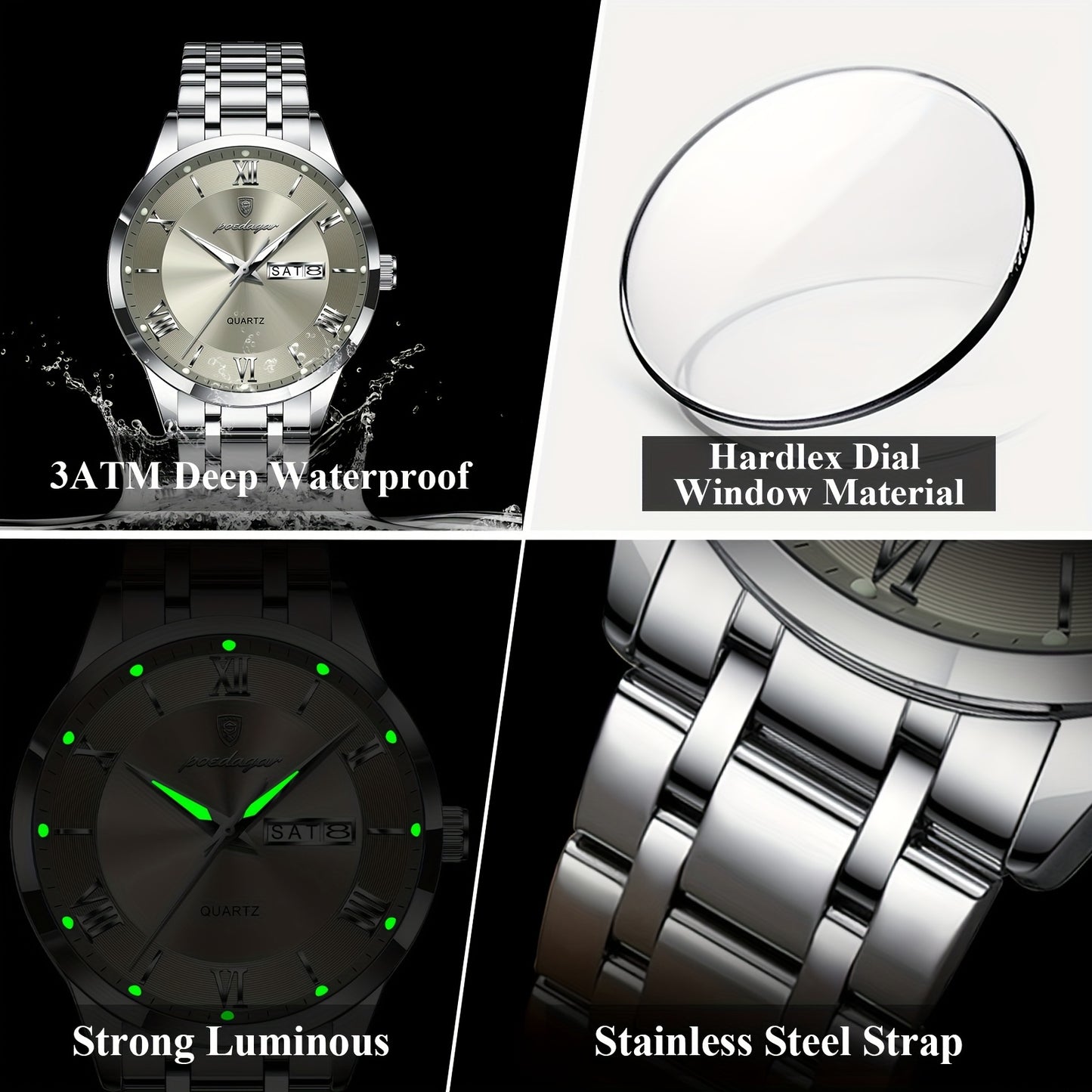 POEDAGAR new trend leisure elegant simple ladies watch new design luminous calendar stainless steel quartz lady wristwatch.