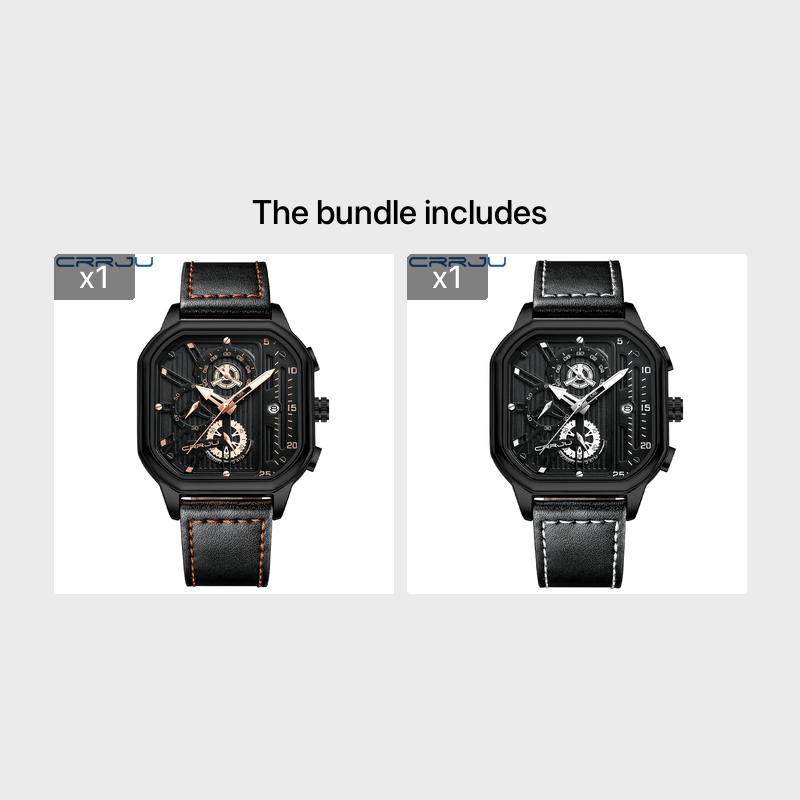 CRRJU Men's Sporty Chronograph Watch with Rose Golden Accents, Quartz Movement, IPX8 High Quality, Black Dial & Brown Faux Leather Strap - Durable Casual & Formal Timepiece