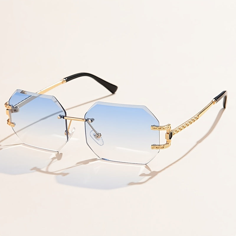 1 Pair Y2K-Inspired Rimless Fashion Glasses - Blue & Golden Frameless Eyewear with Polycarbonate Lenses, Lightweight Durable Design for Men & Women, Casual Streetwear, Parties, Holidays & Everyday Fashion Accessories, Party E
