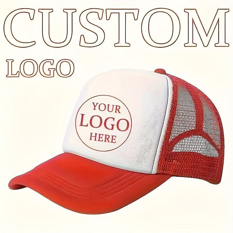 Custom Logo Trucker Hat - Adjustable Breathable Mesh Baseball Cap for Men, Outdoor Casual Wear, Durable Polyester with Personalized Design, Outdoor Headwear
