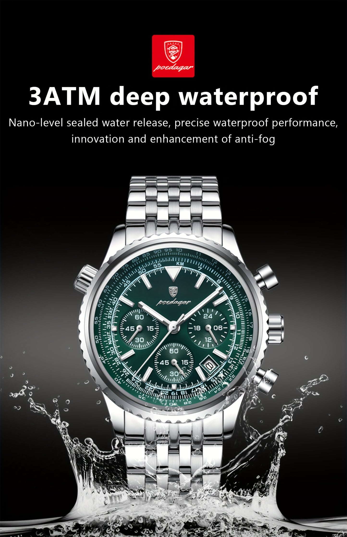 Berda Tomato Business Dominant High-end Luxury Stainless Steel Watch Waterproof Luminous Calendar Quartz Men's Watch, POEDAGAR