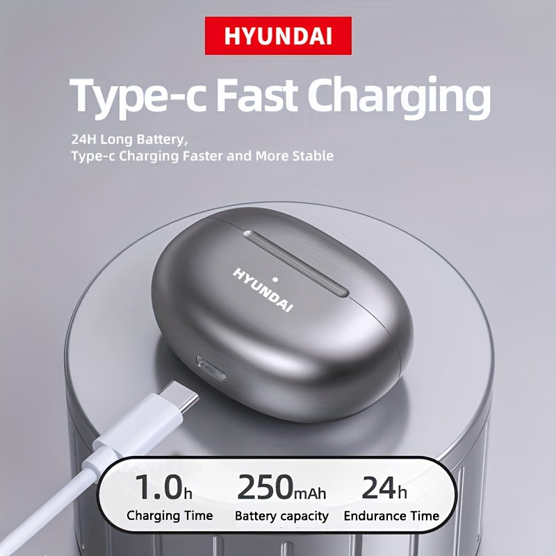 HYUNDAI 2024 Earbuds - High-Resolution Sound Quality, Dual AAC & SBC Decoding, New 5.3 Chip for Enhanced Connectivity, Intelligent Noise Cancellation, Smart Control, Comfortable Fit, Long Battery Life, Auto-Pairing, and Clear